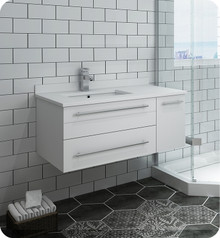 Fresca  FCB6136WH-UNS-L-CWH-U Lucera 36" White Wall Hung Modern Bathroom Cabinet w/ Top & Undermount Sink - Left Version