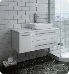 Fresca  FCB6136WH-VSL-R-CWH-V Lucera 36" White Wall Hung Modern Bathroom Cabinet w/ Top & Vessel Sink - Right Version