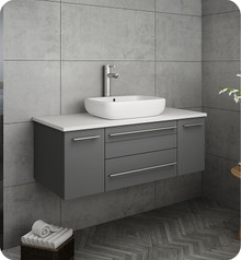 Fresca  FCB6142GR-VSL-CWH-V Lucera 42" Gray Wall Hung Modern Bathroom Cabinet w/ Top & Vessel Sink
