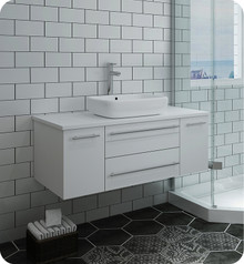 Fresca  FCB6142WH-VSL-CWH-V Lucera 42" White Wall Hung Modern Bathroom Cabinet w/ Top & Vessel Sink