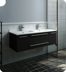 Fresca  FCB6148ES-UNS-D-CWH-U Lucera 48" Espresso Wall Hung Modern Bathroom Cabinet w/ Top & Double Undermount Sinks