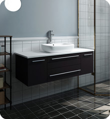 Fresca  FCB6148ES-VSL-CWH-V Lucera 48" Espresso Wall Hung Modern Bathroom Cabinet w/ Top & Vessel Sink