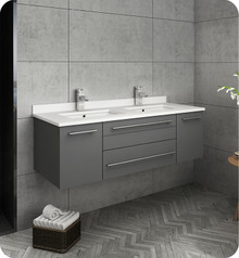 Fresca  FCB6148GR-UNS-D-CWH-U Lucera 48" Gray Wall Hung Modern Bathroom Cabinet w/ Top & Double Undermount Sinks