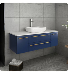 Fresca  FCB6148RBL-VSL-CWH-V Lucera 48" Royal Blue Wall Hung Modern Bathroom Cabinet w/ Top & Vessel Sink