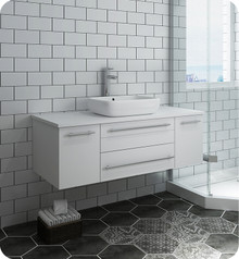 Fresca  FCB6148WH-VSL-CWH-V Lucera 48" White Wall Hung Modern Bathroom Cabinet w/ Top & Vessel Sink