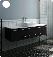 Fresca  FCB6160ES-VSL-CWH-V Lucera 60" Espresso Wall Hung Modern Bathroom Cabinet w/ Top & Single Vessel Sink