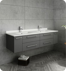 Fresca  FCB6160GR-UNS-D-CWH-U Lucera 60" Gray Wall Hung Modern Bathroom Cabinet w/ Top & Double Undermount Sinks