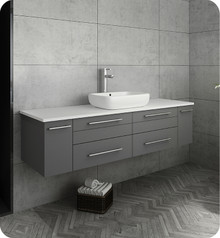 Fresca  FCB6160GR-VSL-CWH-V Lucera 60" Gray Wall Hung Modern Bathroom Cabinet w/ Top & Single Vessel Sink