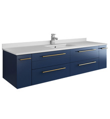 Fresca  FCB6160RBL-UNS-CWH-U Lucera 60" Royal Blue Wall Hung Modern Bathroom Cabinet w/ Top & Single Undermount Sink