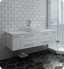 Fresca  FCB6160WH-VSL-CWH-V Lucera 60" White Wall Hung Modern Bathroom Cabinet w/ Top & Single Vessel Sink
