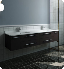 Fresca  FCB6172ES-UNS-D-CWH-U Lucera 72" Espresso Wall Hung Modern Bathroom Cabinet w/ Top & Double Undermount Sinks