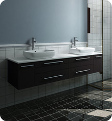 Fresca  FCB6172ES-VSL-D-CWH-V Lucera 72" Espresso Wall Hung Modern Bathroom Cabinet w/ Top & Double Vessel Sinks