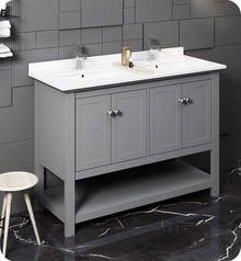 Fresca  FCB2348GR-D-CWH-U Manchester 48" Gray Traditional Double Sink Bathroom Cabinet w/ Top & Sinks
