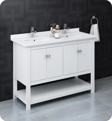 Fresca  FCB2348WH-D-CWH-U Manchester 48" White Traditional Double Sink Bathroom Cabinet w/ Top & Sinks