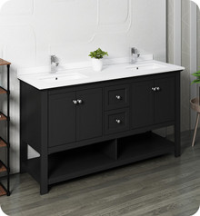 Fresca  FCB2360BL-D-CWH-U Manchester 60" Black Traditional Double Sink Bathroom Cabinet w/ Top & Sinks