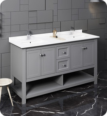 Fresca  FCB2360GR-D-CWH-U Manchester 60" Gray Traditional Double Sink Bathroom Cabinet w/ Top & Sinks