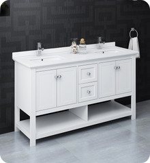Fresca  FCB2360WH-D-CWH-U Manchester 60" White Traditional Double Sink Bathroom Cabinet w/ Top & Sinks