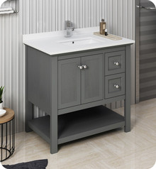 Fresca  FCB2336VG-CWH-U Manchester Regal 36" Gray Wood Veneer Traditional Bathroom Cabinet w/ Top & Sink