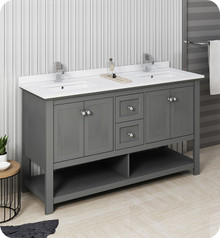 Fresca  FCB2360VG-D-CWH-U Manchester Regal 60" Gray Wood Veneer Traditional Double Sink Bathroom Cabinet w/ Top & Sinks