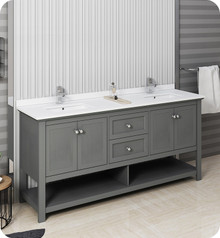 Fresca  FCB2372VG-D-CWH-U Manchester Regal 72" Gray Wood Veneer Traditional Double Sink Bathroom Cabinet w/ Top & Sinks