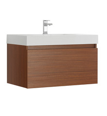 Fresca  FCB8008TK-I Mezzo 36" Teak Wall Hung Modern Bathroom Cabinet w/ Integrated Sink