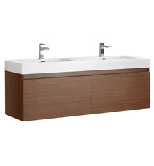 Fresca  FCB8042TK-I Mezzo 60" Teak Wall Hung Double Sink Modern Bathroom Cabinet w/ Integrated Sink