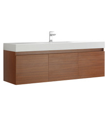 Fresca  FCB8041TK-I Mezzo 60" Teak Wall Hung Single Sink Modern Bathroom Cabinet w/ Integrated Sink