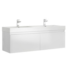 Fresca  FCB8042WH-I Mezzo 60" White Wall Hung Double Sink Modern Bathroom Cabinet w/ Integrated Sink