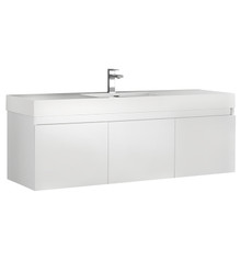 Fresca  FCB8041WH-I Mezzo 60" White Wall Hung Single Sink Modern Bathroom Cabinet w/ Integrated Sink