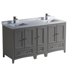 Fresca  FCB20-241224GR-CWH-U Oxford 60" Gray Traditional Double Sink Bathroom Cabinets w/ Top & Sinks