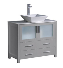 Fresca  FCB6236GR-CWH-V Torino 36" Gray Modern Bathroom Cabinet w/ Vessel Sink