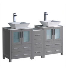 Fresca  FCB62-241224GR-CWH-V Torino 60" Gray Modern Double Sink Bathroom Cabinets w/ Tops & Vessel Sinks
