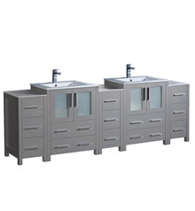 Fresca  FCB62-72GR-I Torino 84" Gray Modern Double Sink Bathroom Cabinets w/ Integrated Sinks