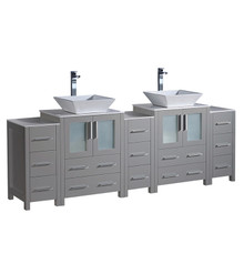 Fresca  FCB62-72GR-CWH-V Torino 84" Gray Modern Double Sink Bathroom Cabinets w/ Tops & Vessel Sinks