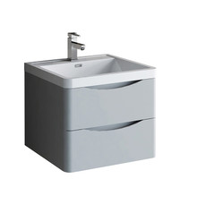 Fresca  FCB9024GRG-I Tuscany 24" Glossy Gray Wall Hung Modern Bathroom Cabinet w/ Integrated Sink
