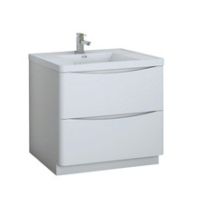 Fresca  FCB9136WH-I Tuscany 36" Glossy White Free Standing Modern Bathroom Cabinet w/ Integrated Sink