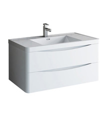 Fresca  FCB9040WH-I Tuscany 40" Glossy White Wall Hung Modern Bathroom Cabinet w/ Integrated Sink