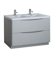 Fresca  FCB9148GRG-D-I Tuscany 48" Glossy Gray Free Standing Modern Bathroom Cabinet w/ Integrated Double Sink