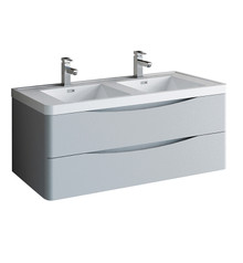Fresca  FCB9048GRG-D-I Tuscany 48" Glossy Gray Wall Hung Modern Bathroom Cabinet w/ Integrated Double Sink