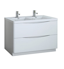 Fresca  FCB9148WH-D-I Tuscany 48" Glossy White Free Standing Modern Bathroom Cabinet w/ Integrated Double Sink