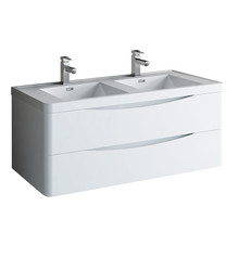Fresca  FCB9048WH-D-I Tuscany 48" Glossy White Wall Hung Modern Bathroom Cabinet w/ Integrated Double Sink