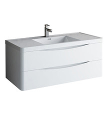 Fresca  FCB9048WH-I Tuscany 48" Glossy White Wall Hung Modern Bathroom Cabinet w/ Integrated Sink