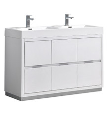 Fresca  FCB8448WH-D-I Valencia 48" Glossy White Free Standing Double Sink Modern Bathroom Vanity