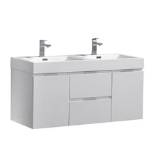 Fresca  FCB8348WH-D-I Valencia 48" Glossy White Wall Hung Double Sink Modern Bathroom Vanity