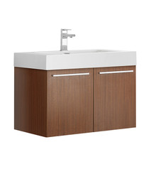 Fresca  FCB8089TK-I Vista 30" Teak Wall Hung Modern Bathroom Cabinet w/ Integrated Sink