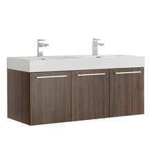 Fresca  FCB8092GW-D-I Vista 48" Walnut Wall Hung Double Sink Modern Bathroom Cabinet w/ Integrated Sink