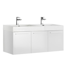 Fresca  FCB8092WH-D-I Vista 48" White Wall Hung Double Sink Modern Bathroom Cabinet w/ Integrated Sink
