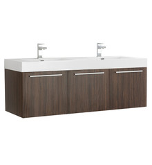 Fresca  FCB8093GW-D-I Vista 60" Walnut Wall Hung Double Sink Modern Bathroom Cabinet w/ Integrated Sink