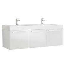 Fresca  FCB8093WH-D-I Vista 60" White Wall Hung Double Sink Modern Bathroom Cabinet w/ Integrated Sink