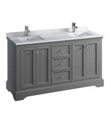 Fresca  FCB2460GRV-CWH-U Windsor 60" Gray Textured Traditional Double Sink Bathroom Cabinet w/ Top & Sinks